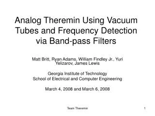 Analog Theremin Using Vacuum Tubes and Frequency Detection via Band-pass Filters