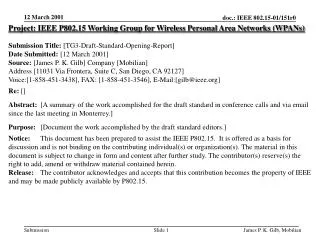 Project: IEEE P802.15 Working Group for Wireless Personal Area Networks (WPANs)