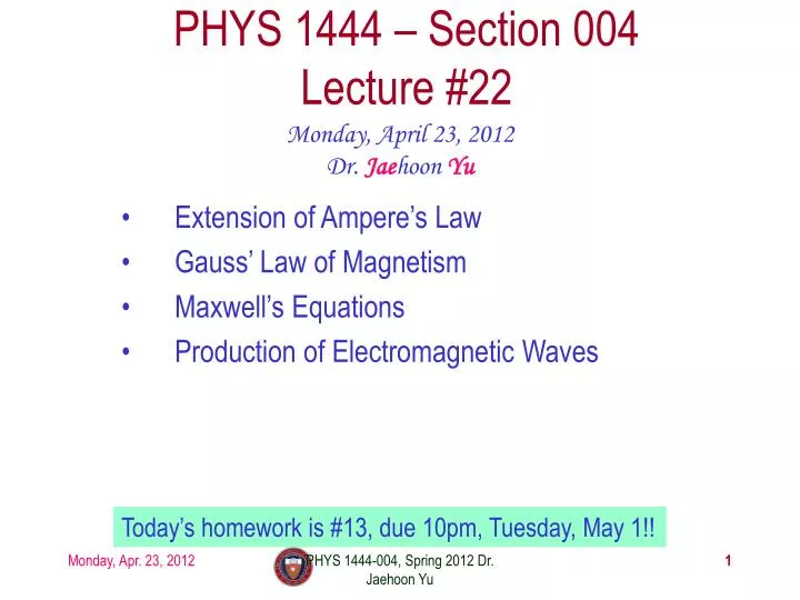phys 1444 section 004 lecture 22