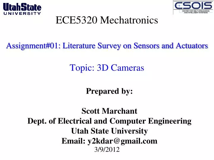 ece5320 mechatronics assignment 01 literature survey on sensors and actuators topic 3d cameras
