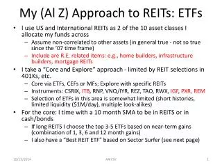 My (Al Z) Approach to REITs: ETFs
