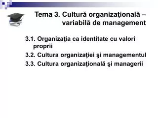 Tema 3 . Cultură organizaţională – variabilă de management