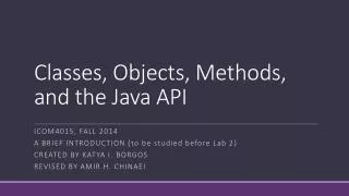 Classes, Objects , Methods, and the Java API