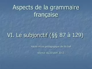 aspects de la grammaire fran aise