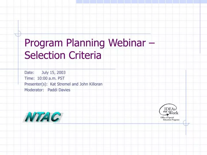 program planning webinar selection criteria