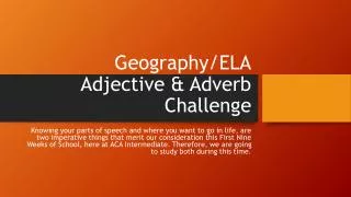 Geography/ELA Adjective &amp; Adverb Challenge