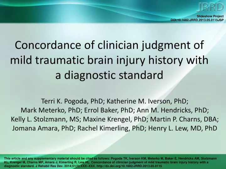 concordance of clinician judgment of mild traumatic brain injury history with a diagnostic standard