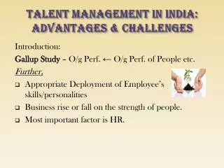 TALENT MANAGEMENT IN INDIA: ADVANTAGES &amp; CHALLENGES