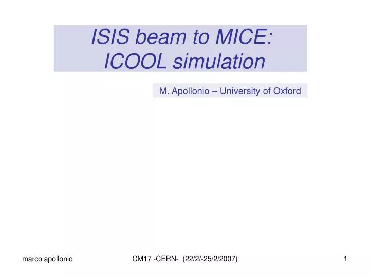 isis beam to mice icool simulation