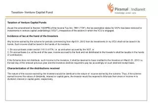 Taxation- Venture Capital Fund