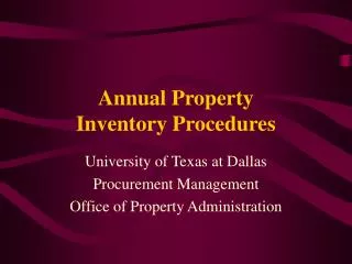 Annual Property Inventory Procedures
