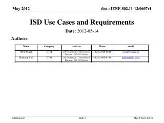 ISD Use Cases and Requirements