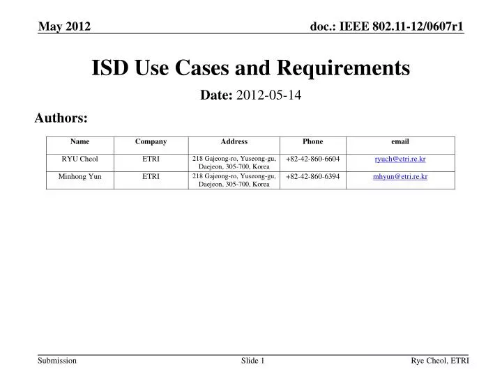 isd use cases and requirements