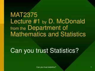 MAT2375 Lecture #1 by D. McDonald from the Department of Mathematics and Statistics