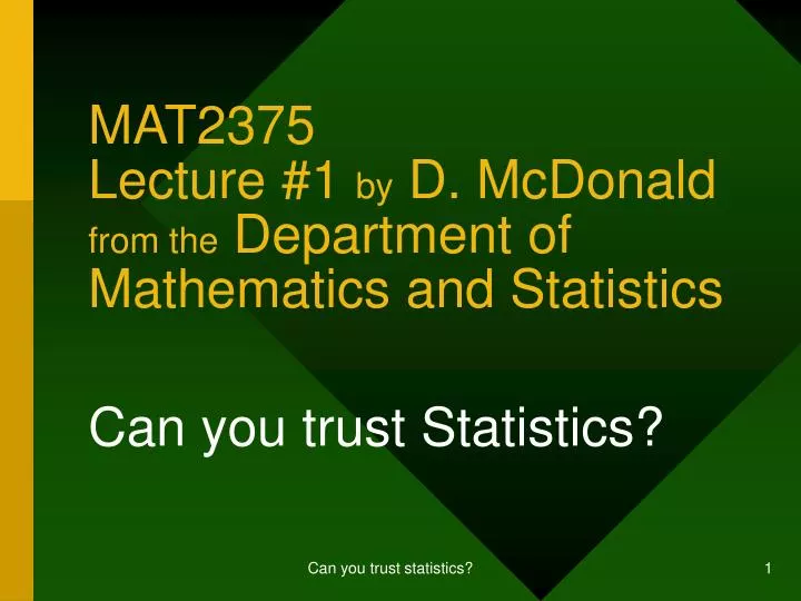 mat2375 lecture 1 by d mcdonald from the department of mathematics and statistics