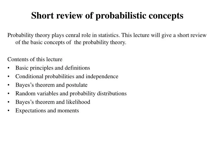 short review of probabilistic concepts