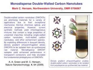 Monodisperse Double-Walled Carbon Nanotubes Mark C. Hersam, Northwestern University, DMR 0706067