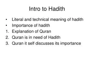 Intro to Hadith