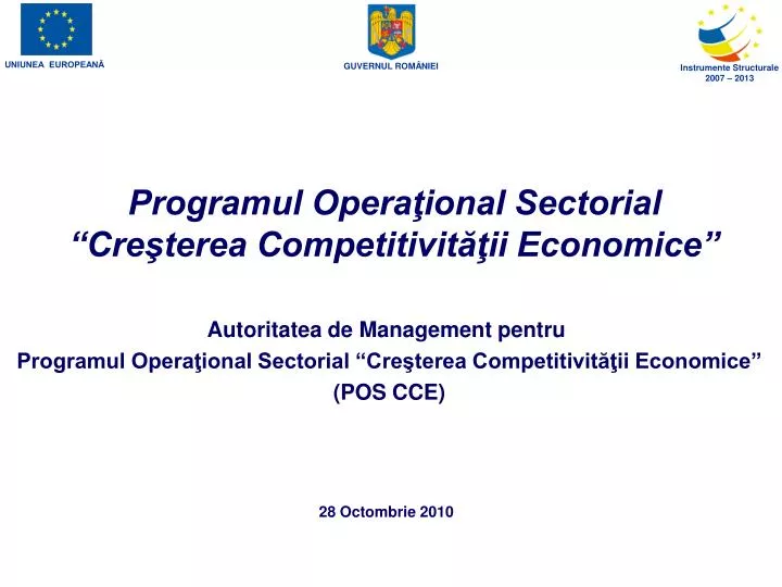 programul opera ional sectorial cre terea competitivit ii economice