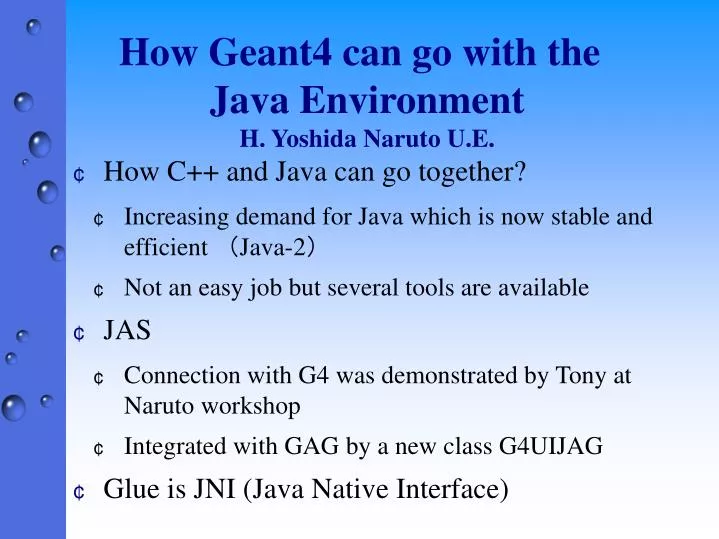 how geant4 can go with the java environment h yoshida naruto u e