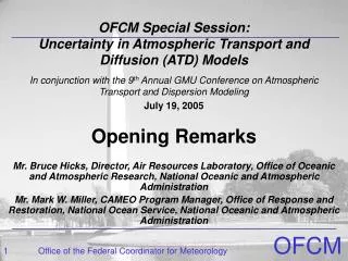 OFCM Special Session: Uncertainty in Atmospheric Transport and Diffusion (ATD) Models