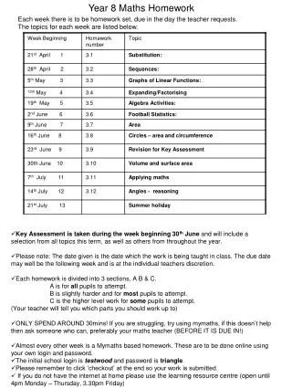 Year 8 Maths Homework