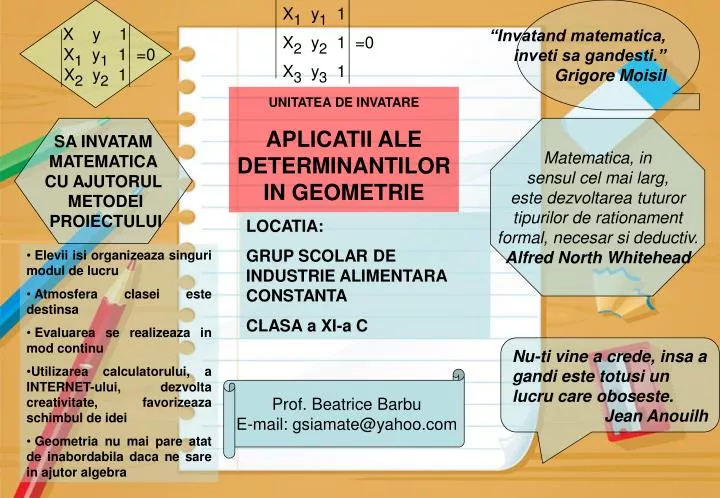 unitatea de invatare aplicatii ale determinantilor in geometrie