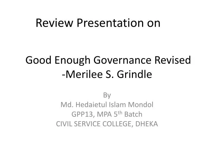 good enough governance revised merilee s grindle