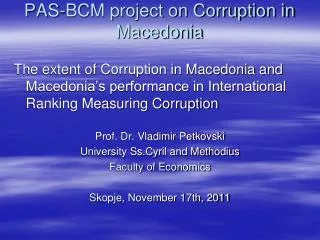 PAS-BCM project on Corruption in Macedonia
