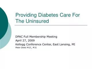 Providing Diabetes Care For The Uninsured