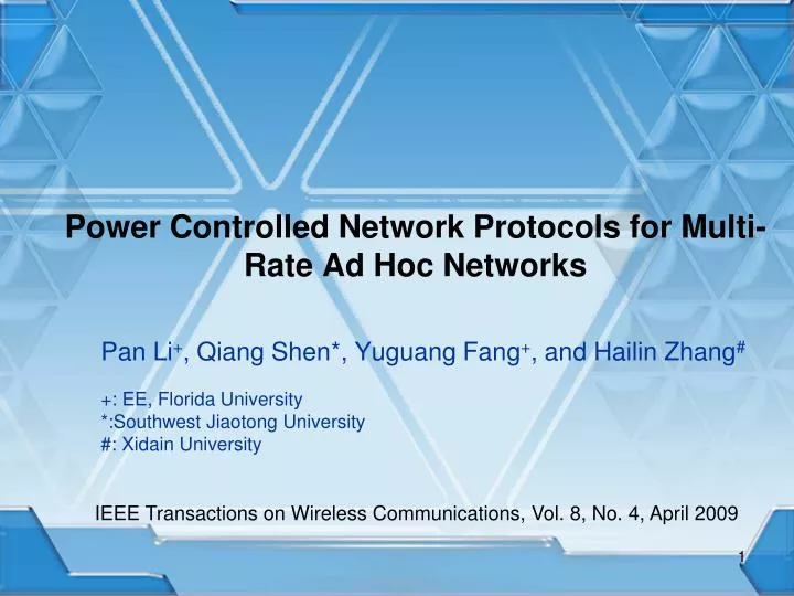 power controlled network protocols for multi rate ad hoc networks