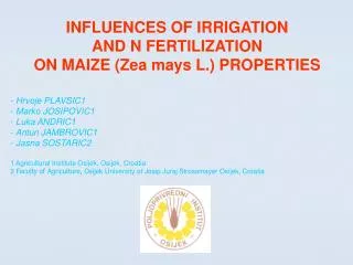 INFLUENCES OF IRRIGATION AND N FERTILIZATION ON MAIZE (Zea mays L.) PROPERTIES Hrvoje PLAVSIC1