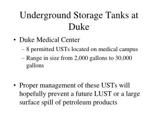 Underground Storage Tanks at Duke
