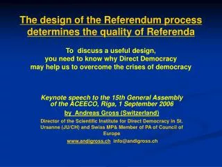 Keynote speech to the 15th General Assembly of the ACEECO, Riga, 1 September 2006