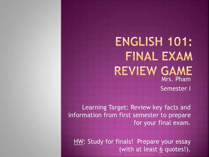 english 101 final exam review game