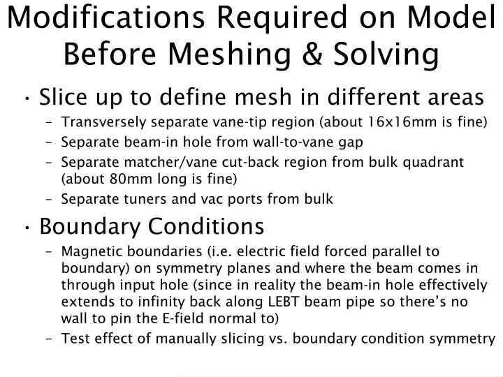 modifications required on model before meshing solving