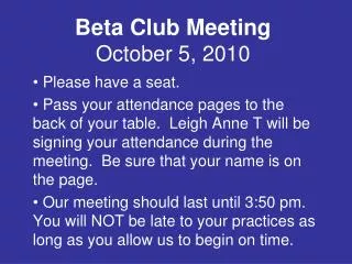 Beta Club Meeting October 5, 2010