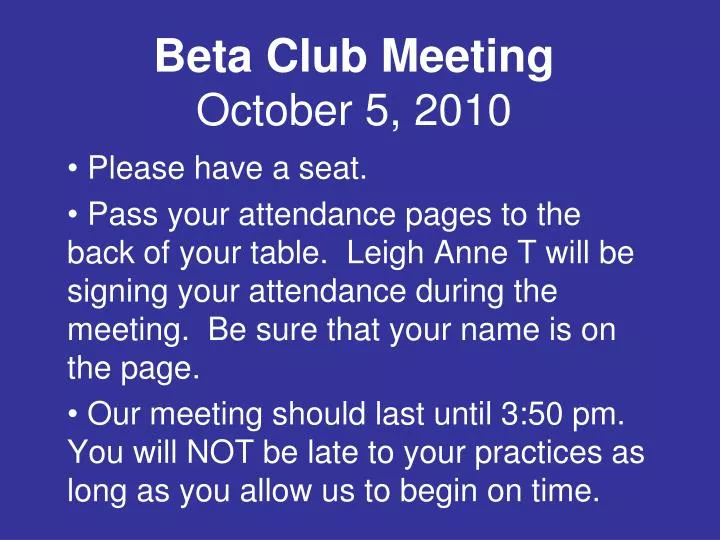 beta club meeting october 5 2010