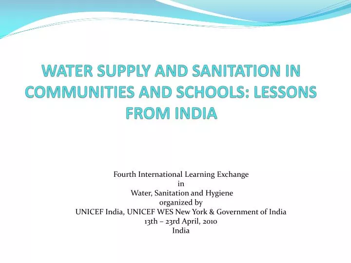 water supply and sanitation in communities and schools lessons from india