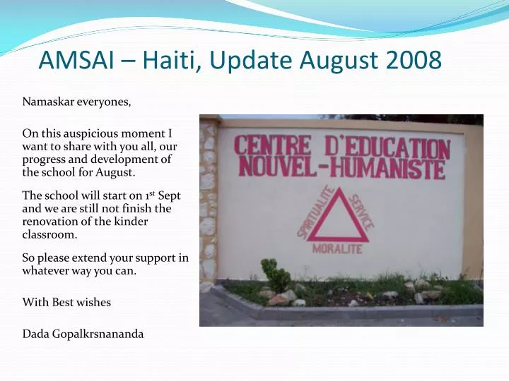 amsai haiti update august 2008