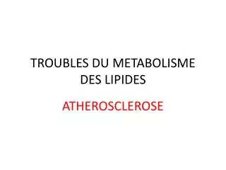 troubles du metabolisme des lipides