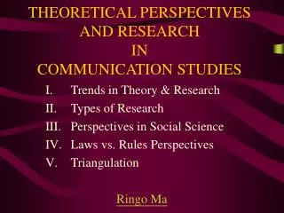 THEORETICAL PERSPECTIVES AND RESEARCH IN COMMUNICATION STUDIES