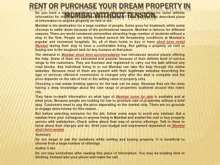 Rent or purchase your dream property in Mumbai without tensi
