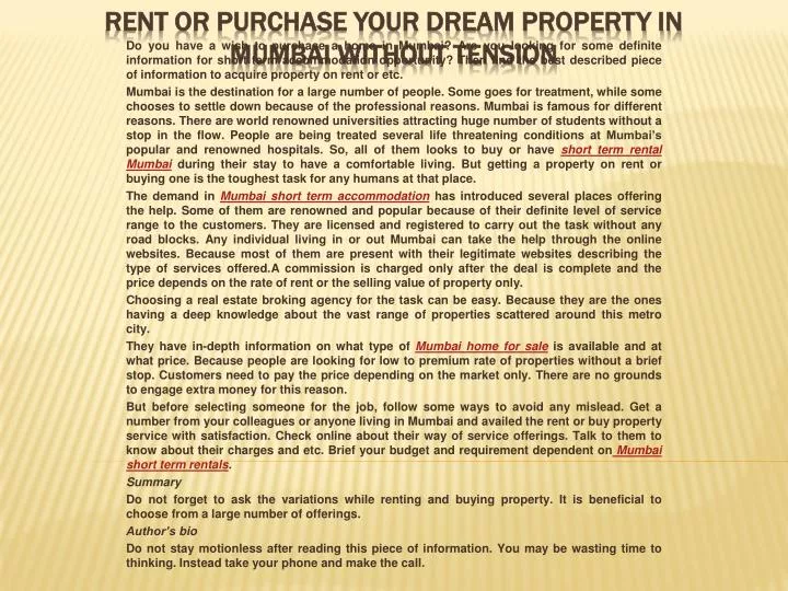 rent or purchase your dream property in mumbai without tension