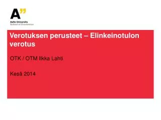 verotuksen perusteet elinkeinotulon verotus