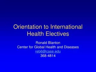 Orientation to International Health Electives