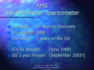 AMS the Anti-Matter Spectrometer