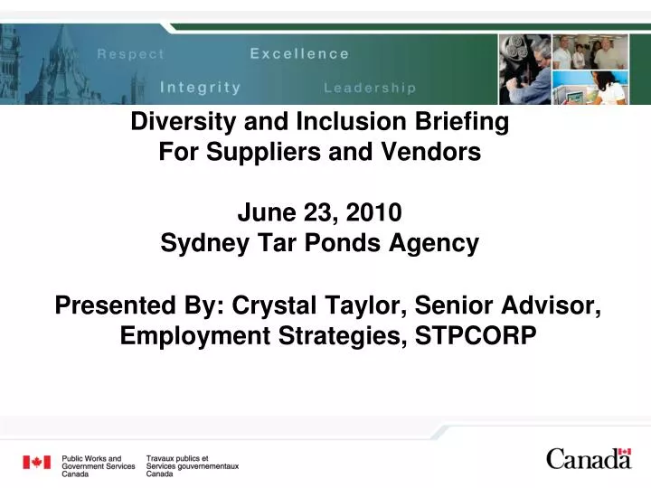 diversity and inclusion briefing for suppliers and vendors june 23 2010 sydney tar ponds agency
