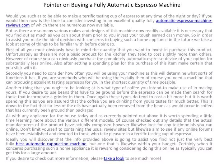 pointer on buying a fully automatic espresso machine