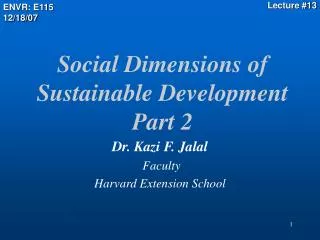 Social Dimensions of Sustainable Development Part 2